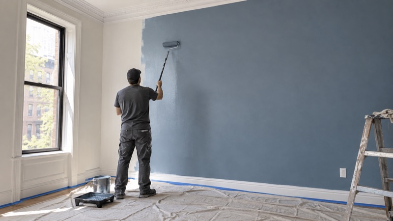 Dusty blue wall finish